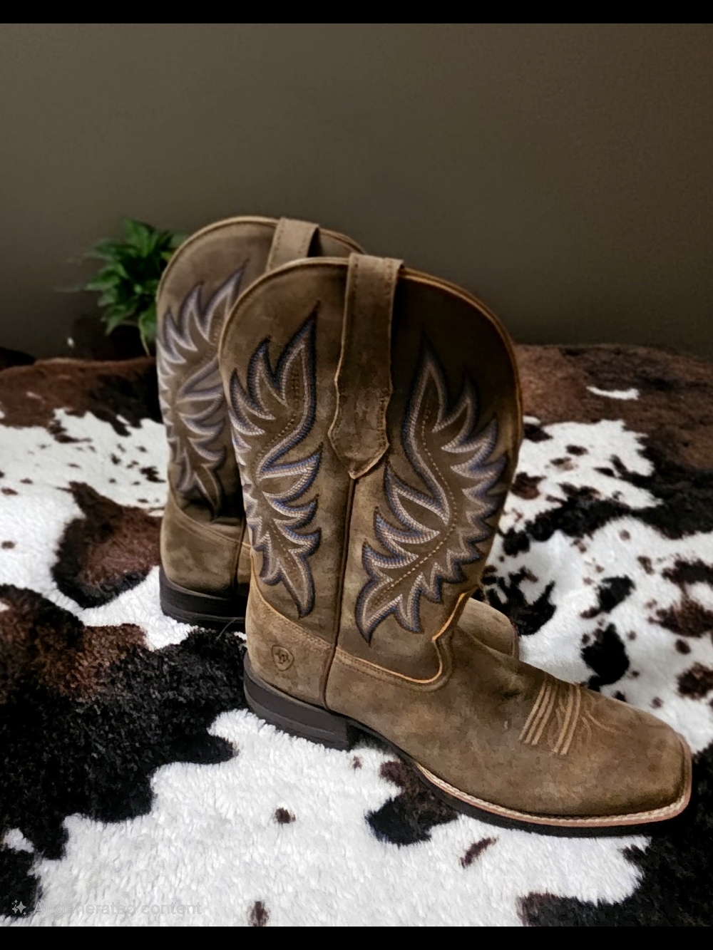 Ariat Brown Suede Cowboy Boots with Wing Embroidery